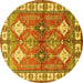 Round Machine Washable Geometric Yellow Traditional Rug, wshtr349yw