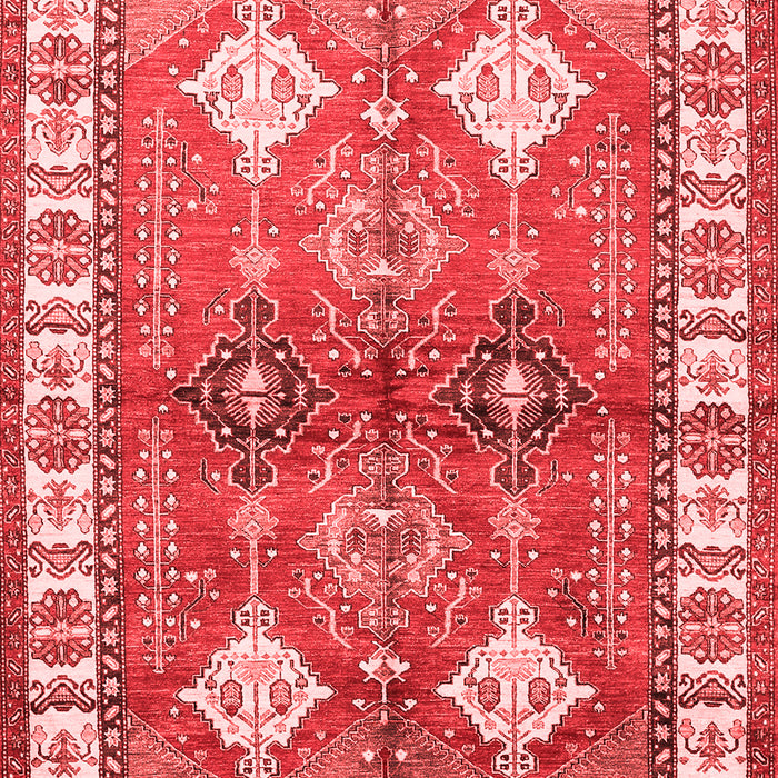 Machine Washable Geometric Red Traditional Rug, wshtr349red