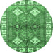 Round Geometric Emerald Green Traditional Rug, tr349emgrn