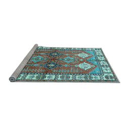 Sideview of Machine Washable Geometric Light Blue Traditional Rug, wshtr349lblu