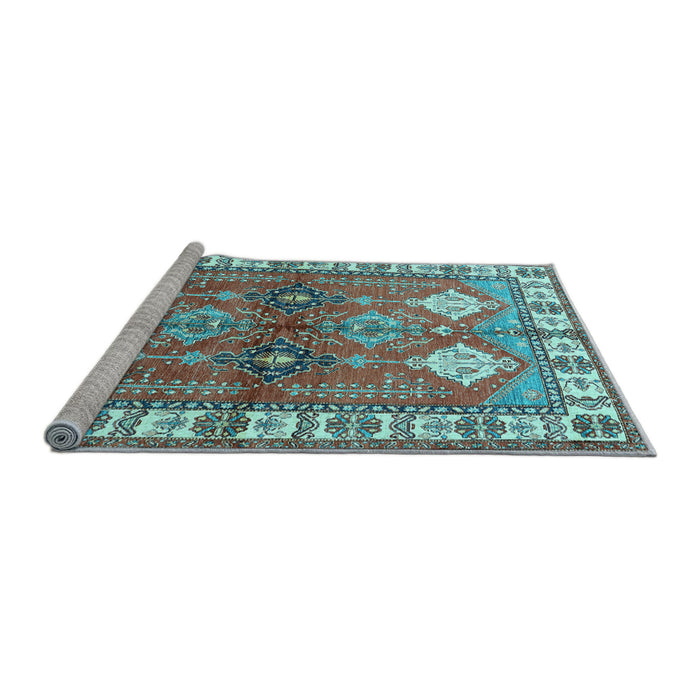 Sideview of Machine Washable Geometric Light Blue Traditional Rug, wshtr349lblu