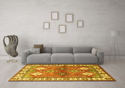 Machine Washable Geometric Yellow Traditional Rug in a Living Room, wshtr349yw