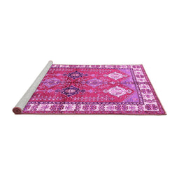 Sideview of Machine Washable Geometric Pink Traditional Rug, wshtr349pnk