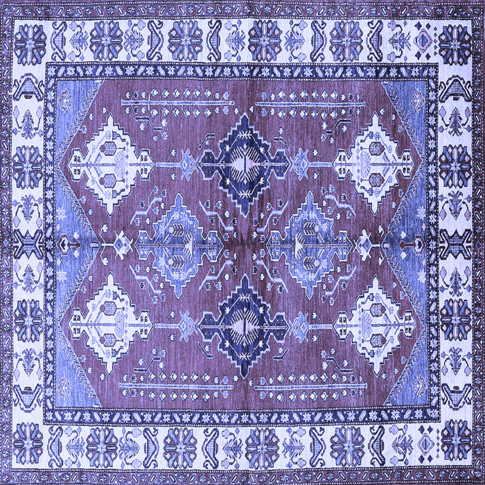 Square Machine Washable Geometric Blue Traditional Rug, wshtr349blu