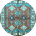 Round Geometric Light Blue Traditional Rug, tr349lblu