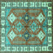 Square Machine Washable Geometric Turquoise Traditional Area Rugs, wshtr349turq