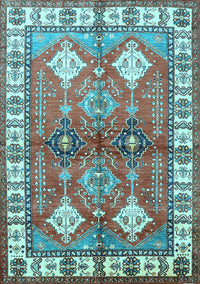 Geometric Light Blue Traditional Rug, tr349lblu