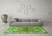 Machine Washable Geometric Green Traditional Area Rugs in a Living Room,, wshtr349grn