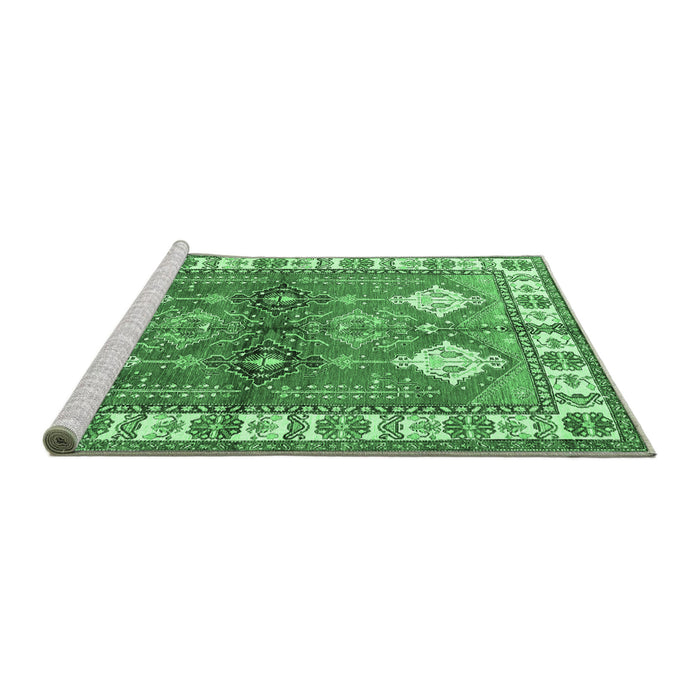 Sideview of Machine Washable Geometric Emerald Green Traditional Area Rugs, wshtr349emgrn