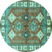 Round Geometric Turquoise Traditional Rug, tr349turq