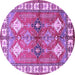 Round Machine Washable Geometric Purple Traditional Area Rugs, wshtr349pur
