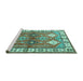 Sideview of Machine Washable Geometric Turquoise Traditional Area Rugs, wshtr349turq