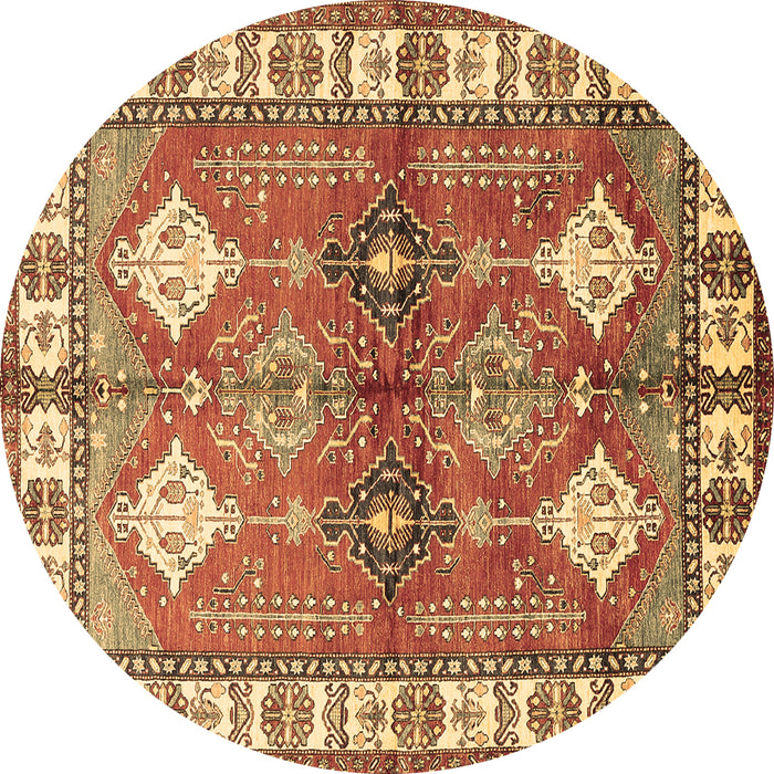 Round Machine Washable Geometric Brown Traditional Rug, wshtr349brn