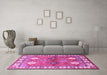 Machine Washable Geometric Pink Traditional Rug in a Living Room, wshtr349pnk