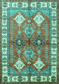 Geometric Turquoise Traditional Rug, tr349turq