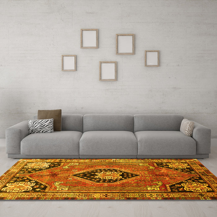 Machine Washable Persian Yellow Traditional Rug in a Living Room, wshtr34yw