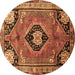 Round Machine Washable Persian Brown Traditional Rug, wshtr34brn