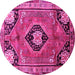 Round Machine Washable Persian Pink Traditional Rug, wshtr34pnk