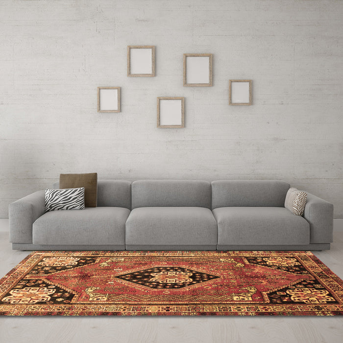 Machine Washable Persian Brown Traditional Rug in a Living Room,, wshtr34brn