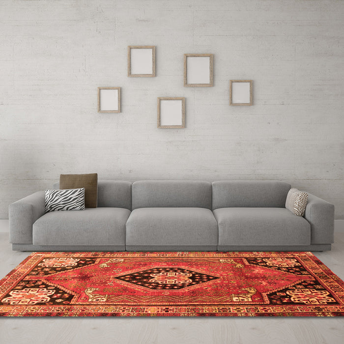 Machine Washable Persian Orange Traditional Area Rugs in a Living Room, wshtr34org