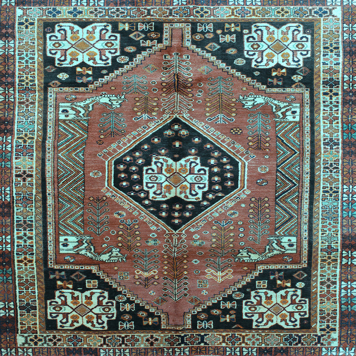 Square Machine Washable Persian Light Blue Traditional Rug, wshtr34lblu