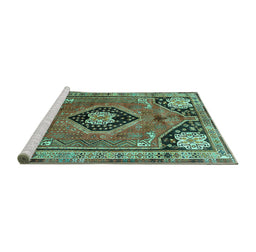 Sideview of Machine Washable Persian Turquoise Traditional Area Rugs, wshtr34turq