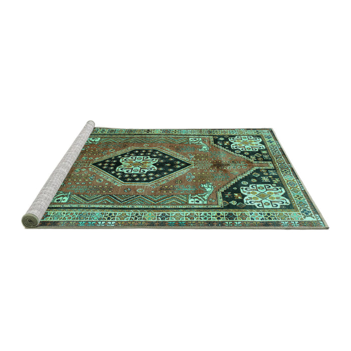 Sideview of Machine Washable Persian Turquoise Traditional Area Rugs, wshtr34turq