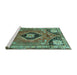 Sideview of Machine Washable Persian Turquoise Traditional Area Rugs, wshtr34turq