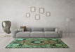 Machine Washable Persian Turquoise Traditional Area Rugs in a Living Room,, wshtr34turq