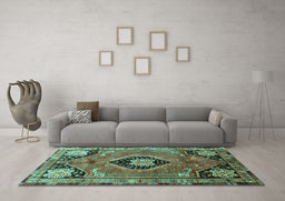 Machine Washable Persian Turquoise Traditional Area Rugs in a Living Room,, wshtr34turq