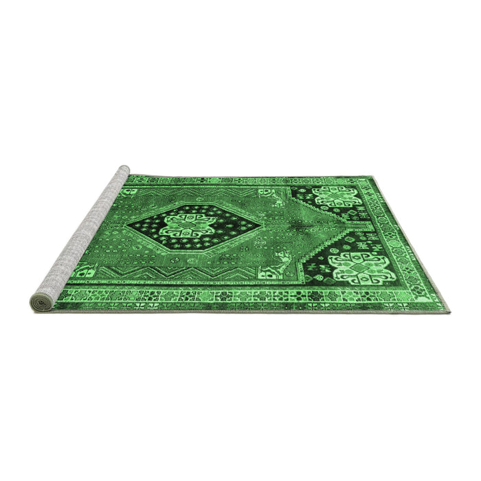 Sideview of Machine Washable Persian Emerald Green Traditional Area Rugs, wshtr34emgrn