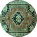 Round Machine Washable Persian Turquoise Traditional Area Rugs, wshtr34turq