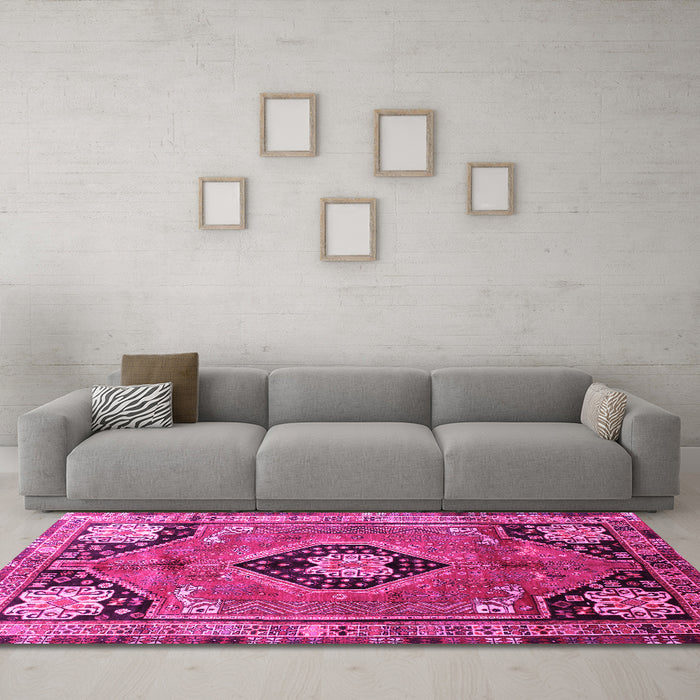 Machine Washable Persian Pink Traditional Rug in a Living Room, wshtr34pnk