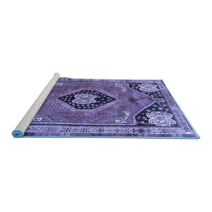 Sideview of Machine Washable Persian Blue Traditional Rug, wshtr34blu