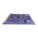 Sideview of Machine Washable Persian Blue Traditional Rug, wshtr34blu