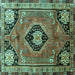 Square Machine Washable Persian Turquoise Traditional Area Rugs, wshtr34turq