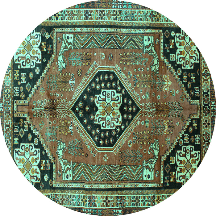 Round Persian Turquoise Traditional Rug, tr34turq