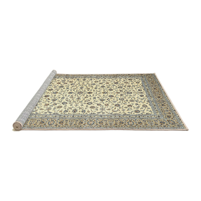 Sideview of Machine Washable Traditional Khaki Green Rug, wshtr3500