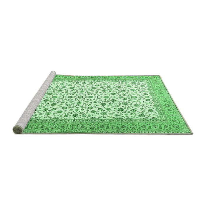 Sideview of Machine Washable Persian Emerald Green Traditional Area Rugs, wshtr3500emgrn
