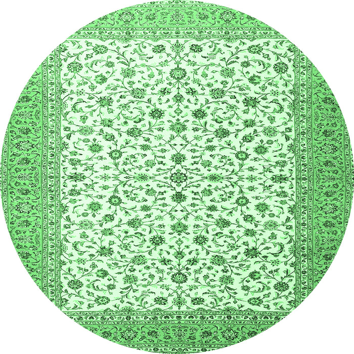 Round Machine Washable Persian Emerald Green Traditional Area Rugs, wshtr3500emgrn