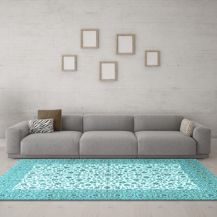 Machine Washable Persian Light Blue Traditional Rug in a Living Room, wshtr3500lblu