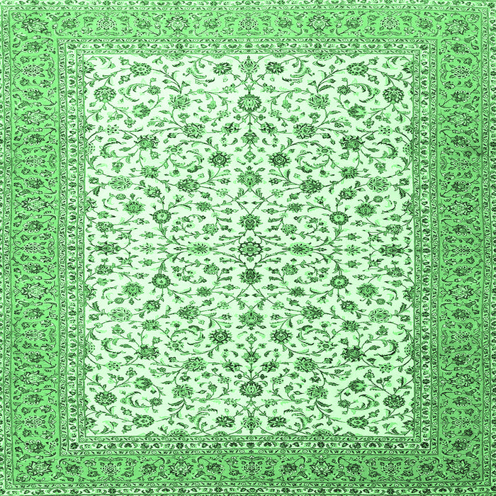 Square Machine Washable Persian Emerald Green Traditional Area Rugs, wshtr3500emgrn