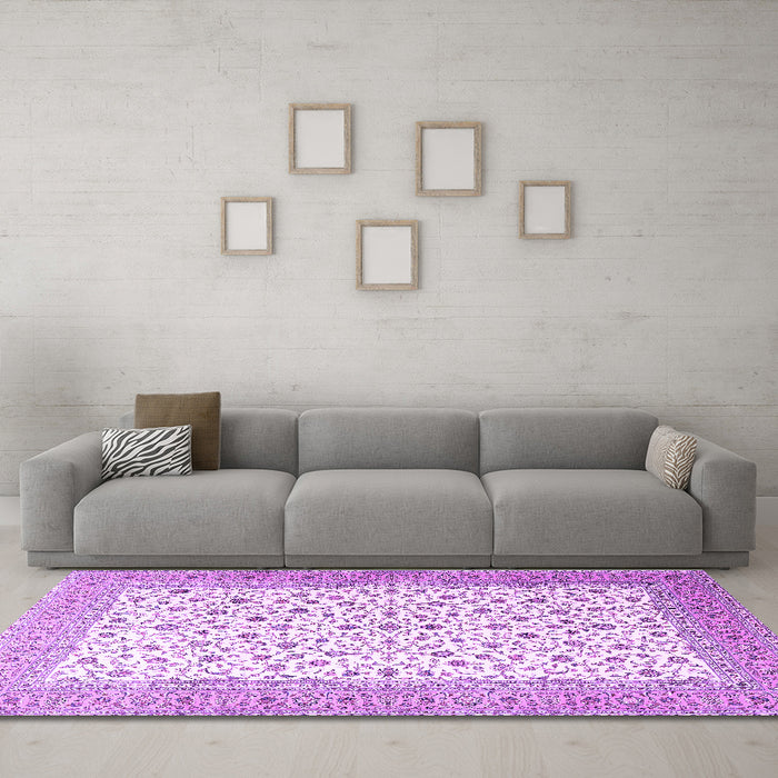 Machine Washable Persian Purple Traditional Area Rugs in a Living Room, wshtr3500pur