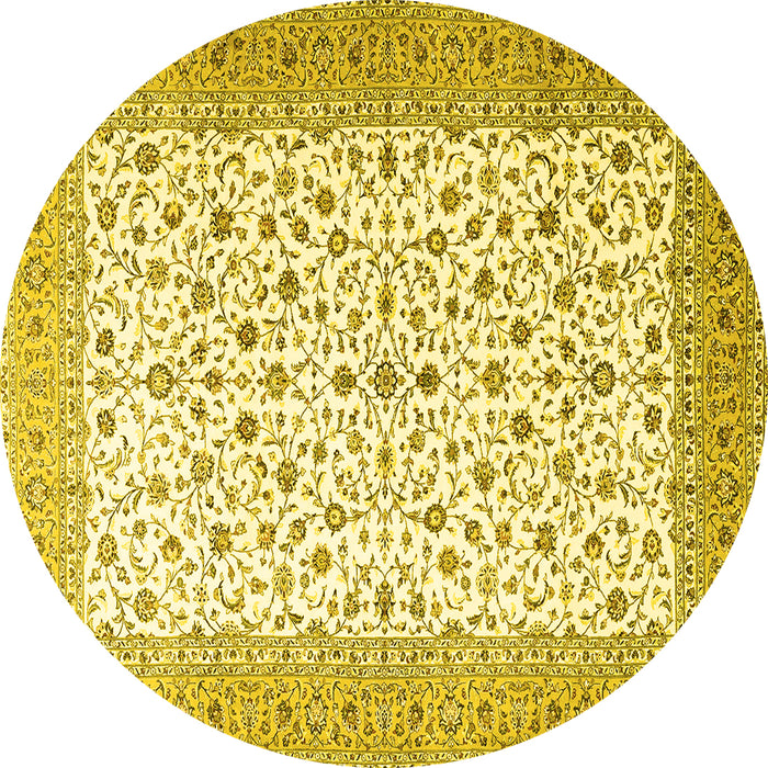 Round Machine Washable Persian Yellow Traditional Rug, wshtr3500yw