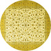 Round Machine Washable Persian Yellow Traditional Rug, wshtr3500yw