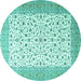 Round Machine Washable Persian Turquoise Traditional Area Rugs, wshtr3500turq