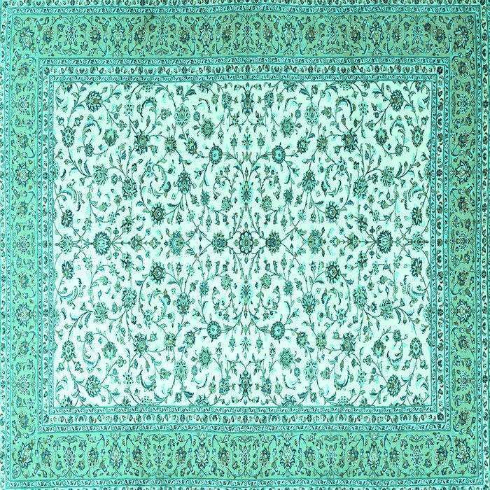 Square Machine Washable Persian Turquoise Traditional Area Rugs, wshtr3500turq