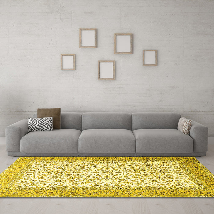 Machine Washable Persian Yellow Traditional Rug in a Living Room, wshtr3500yw