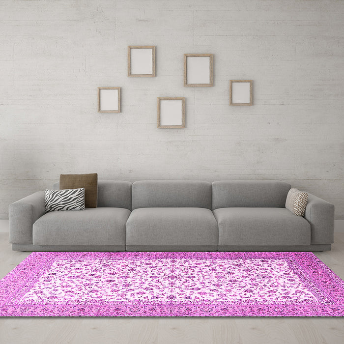 Machine Washable Persian Pink Traditional Rug in a Living Room, wshtr3500pnk
