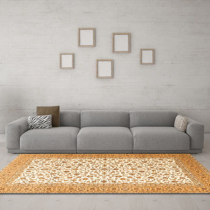 Machine Washable Persian Orange Traditional Area Rugs in a Living Room, wshtr3500org